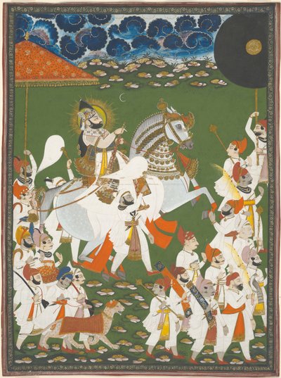Maharana Bhim Singh en procesión, c.1820 (acuarela opaca y oro sobre papel) de Ghasi Ghasi