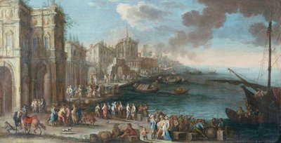 Capriccio o un muelle mediterráneo (óleo sobre lienzo) de Gherardo Poli