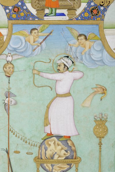 Detalle del retrato alegórico de Jahangir (acuarela opaca y oro sobre papel) de Ghulam Ali Khan