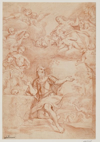 La Madonna y dos mujeres (las tres Marías) apareciendo en una visión a San Guillermo de Aquitania de Giacinto Calandrucci