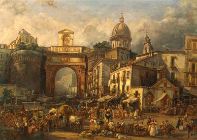 Italia, Nápoles, Mercado en Porta Capuana por Giacinto Gigante de Giacinto Gigante