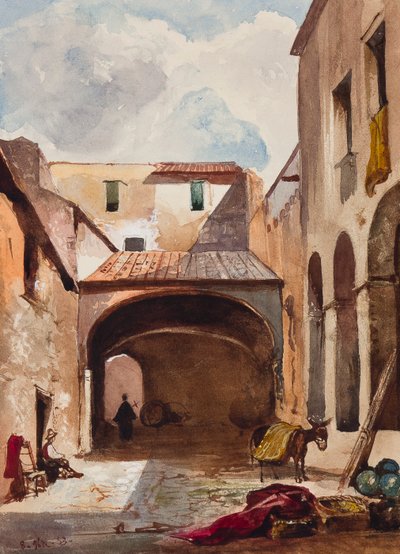 Pasaje y calle con figuras, con adiciones de un alumno de Borbone, posiblemente el Príncipe Alfonso María di Borbone (1841-1934), 1853 de Giacinto Gigante