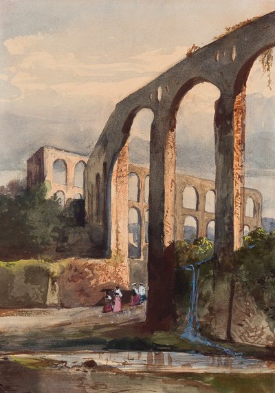 Mujeres bajo el acueducto romano en Maddaloni, con adiciones de un alumno de Borbone, posiblemente la Princesa Maria Annunziata di Borbone (1843-1871) de Giacinto Gigante