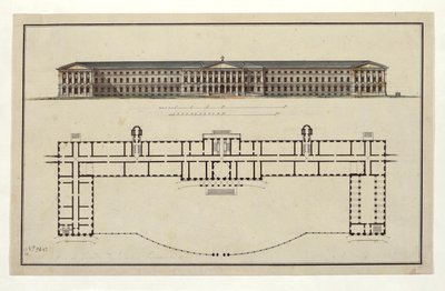 Proyecto del Instituto Smolny. La Fachada Principal y el Plano de la Planta Baja, 1806-1808 de Giacomo Antonio Domenico Quarenghi