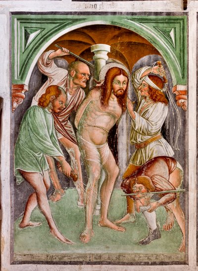 Flagelación, detalle de la Vida de Jesús de Giacomo Borlone de Buschis
