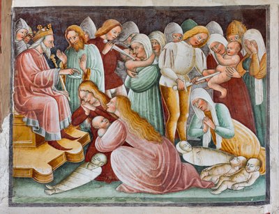 Herodes y la matanza de inocentes, detalle de la Vida de Jesús de Giacomo Borlone de Buschis