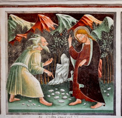 Tentaciones de Jesús, detalle de la Vida de Jesús de Giacomo Borlone de Buschis