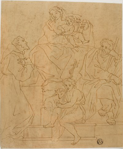 La Sagrada Familia con San Francisco de Asís y el Niño Juan Bautista de Giacomo Cavedone