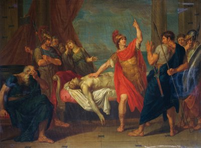 Aquiles jurando sobre el cuerpo de Patroclo, pintura de Giacomo Conca (1787-1852) de Giacomo Conca