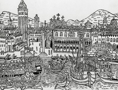 Vista de Venecia en el siglo XV, Italia, xilografía, del Supplementum chronicarum de Giacomo Filippo Foresti (1434-1520). de Giacomo Filippo Foresti
