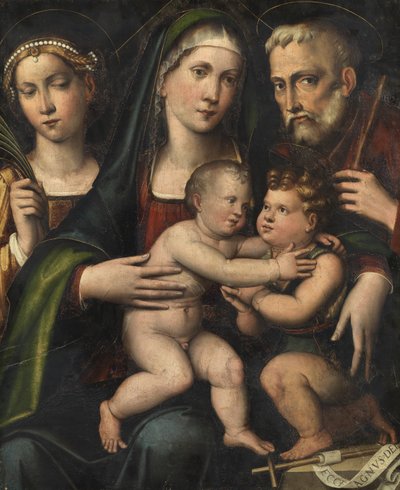 Sagrada Familia con el niño San Juan y Santa Catalina, c.1530 de Giacomo Francia