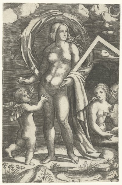 Venus con gancho de dibujo y pareja de Cupido y amor de Giacomo Francia