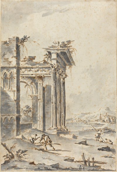 Capricho de ruinas clásicas en una costa de Giacomo Guardi