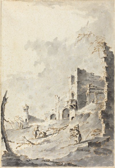 Capricho de ruinas clásicas con una fortaleza de Giacomo Guardi