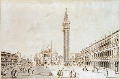 Vista de la Piazza San Marco hacia la Basílica y el Campanile de Giacomo Guardi