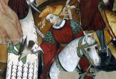 La fuente de la juventud (detalle: un halconero con su ave) de Giacomo Jaquerio