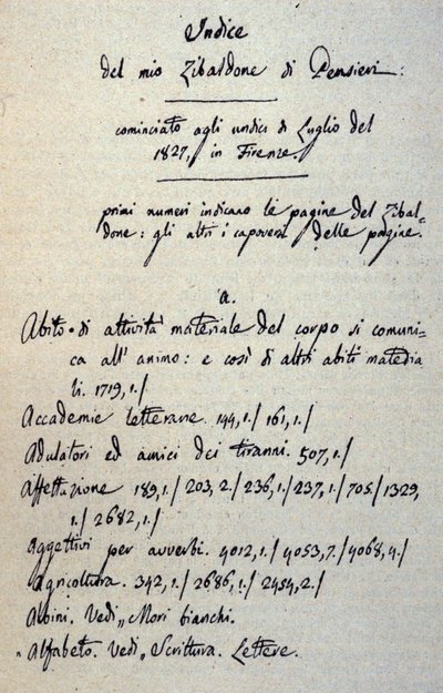Incipit del manuscrito del Zibaldone (o “Pensieri”) de Giacomo Leopardi (1798-1837). 1817-1832 de Giacomo Leopardi