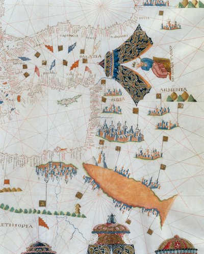 Mapa náutico, detalle del Gran Turco, 1564 de Giacomo Maggiolo