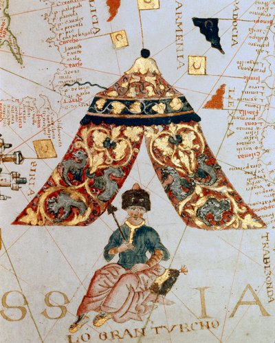 Detalle de un mapa de Giacomo de Maggiolo que representa al sultán Solimán I, llamado el Magnífico (1520-1566), conocido como 