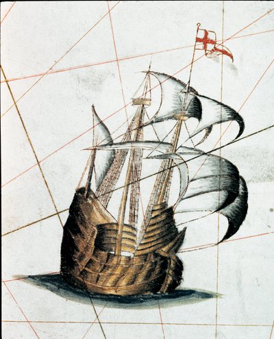 Carabela genovesa (detalle de un portulano) de Giacomo Maggiolo