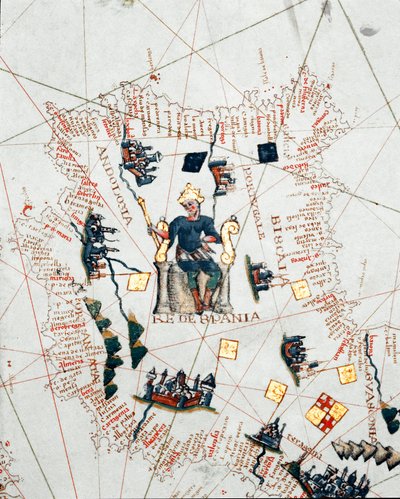 Representación del Rey de España y las costas de Europa y el norte de África (portulano) de Giacomo Maggiolo