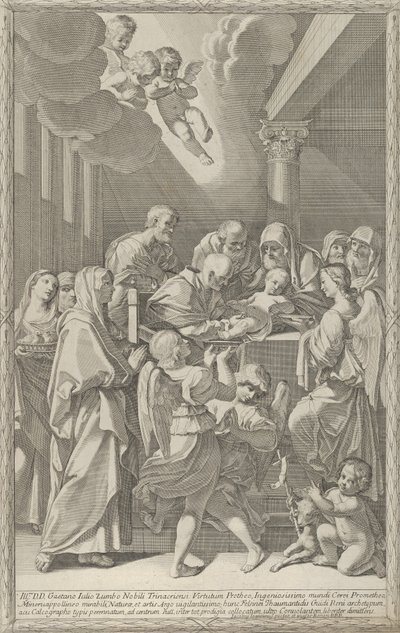 La circuncisión de Cristo, un grupo de hombres, mujeres y ángeles lo rodean, 1687-1717 de Giacomo Maria Giovannini