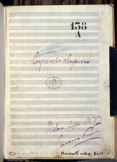 Partitura manuscrita de “Capriccio sinfonico” del compositor Giacomo Puccini (1858-1924) 1883. Biblioteca del Conservatorio Giuseppe Verdi, Milán de Giacomo Puccini
