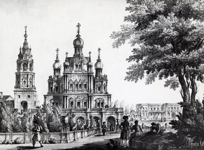 Iglesia de la Asunción y palacio Gagarin en Moscú, dibujo de Giacomo Quarenghi Domenico (1744-1817), impresión, Rusia de Giacomo Quarenghi