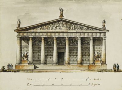 Diseños para la Escuela de Equitación de los Guardias a Caballo, San Petersburgo: Elevaciones, sección y plano de planta de Giacomo Quarenghi