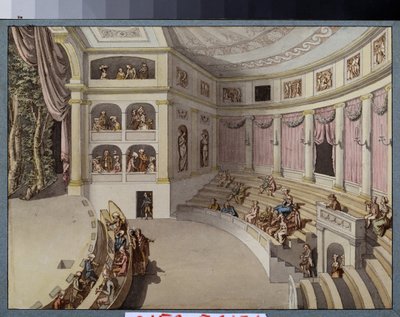 Proyecto para la decoración de una sala de teatro. Obra de Giacomo Antonio Domenico Quarenghi (1744-1817), tinta y acuarela sobre papel. Arte italiano, clasicismo. Estado A. Museo Pushkin de Bellas Artes, Moscú. de Giacomo Quarenghi
