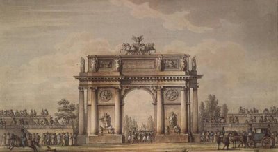 Vista de las Puertas de Narva en San Petersburgo con gradas para espectadores de Giacomo Quarenghi