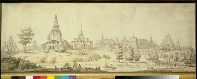 Vista del distrito de Kolomenskoye en Moscú, a la izquierda de la Iglesia de la Ascensión - Obra de Giacomo Antonio Domenico Quarenghi (1744-1817) de Giacomo Quarenghi