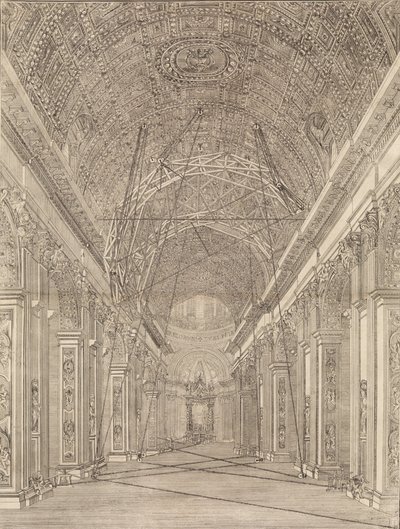 Andamios erigidos para la restauración de la bóveda en la Basílica de San Pedro: Vista general, ca. 1773 de Giacomo Sangermano