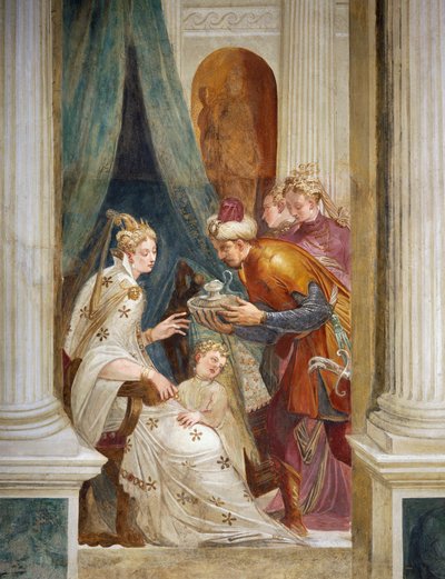 Sofonisba es ofrecida veneno en presencia de su hijo de Giambattista Zelotti