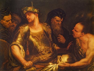 El verdugo presenta la cabeza de San Juan Bautista al rey Herodes de Giambattista Langetti