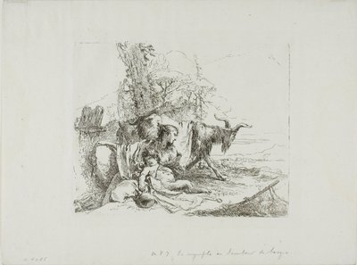 Una ninfa con un pequeño sátiro y dos cabras, de Capricci de Giambattista Tiepolo