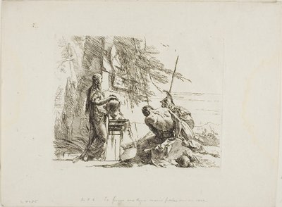 Una mujer con las manos en un jarrón, soldado y esclavo, de Capricci de Giambattista Tiepolo