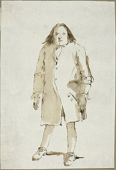 Caricatura de un hombre, de cuerpo entero, de frente de Giambattista Tiepolo