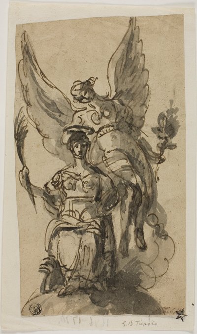 Mujer sentada coronada por un ángel de Giambattista Tiepolo