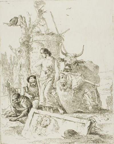 Jóvenes pastores y anciano con un mono, de Scherzi de Giambattista Tiepolo