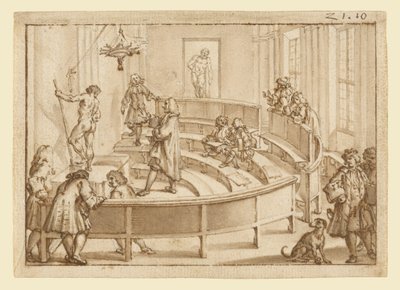 La "Accademia Clementina" de Bolonia, con un desnudo colocado por el maestro de dibujo, el "Hércules Farnesio" más allá de Giampietro Zanotti