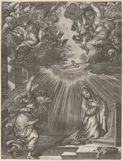 La Anunciación de Gian Jacopo Caraglio after Titian