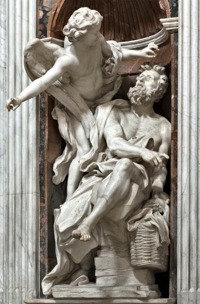 El profeta Habacuc y el ángel. Escultura de mármol de Gian Lorenzo Bernini (1598-1680) 1656-1661 Roma, Basílica de Santa Maria del Popolo, Capilla Chigi de Gian Lorenzo Bernini