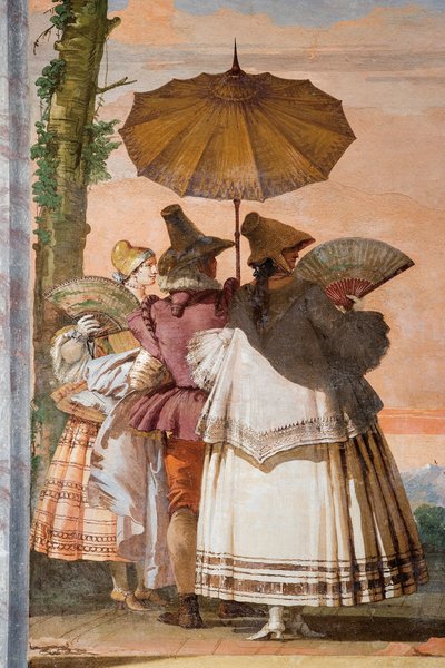 (detalle) de El paseo de verano, de la Sala del Pabellón Gótico, en la Foresteria, 1757 de Giovanni Domenico Tiepolo
