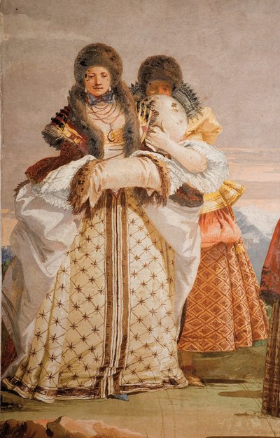 (detalle) de El paseo de invierno, de la Sala del Pabellón Gótico, en la Foresteria, 1757 de Giovanni Domenico Tiepolo