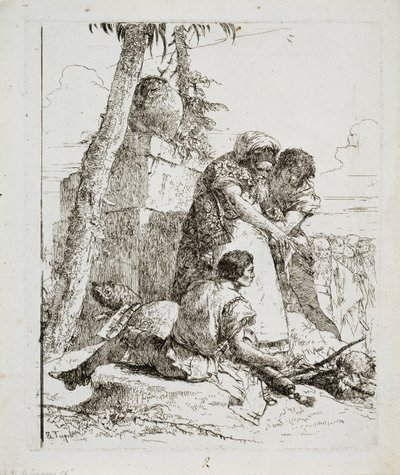 Mago señalando una cabeza ardiente a dos jóvenes, c. 1740s de Giovanni Domenico Tiepolo