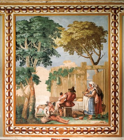 Familia campesina en la mesa, de la Sala de Escenas Rústicas, en la Foresteria (Casa de Huéspedes), 1757 de Giovanni Domenico Tiepolo