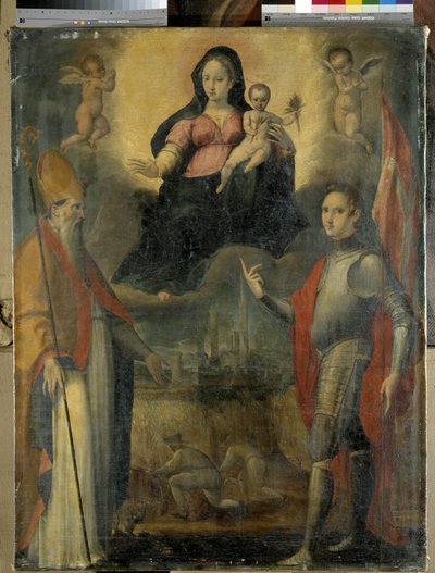 Madona y el Niño con los santos Mercuriale (patrón de la ciudad de Forli) y Valeriano (óleo sobre tabla) de Gianfrancesco Modigliani