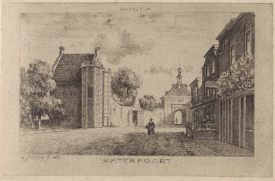 Vista del Waterpoort en Gouda de Gijsbertus Johannes Verspuy