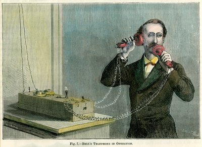 Teléfono de Bell en funcionamiento, finales del siglo XIX de Gilbert